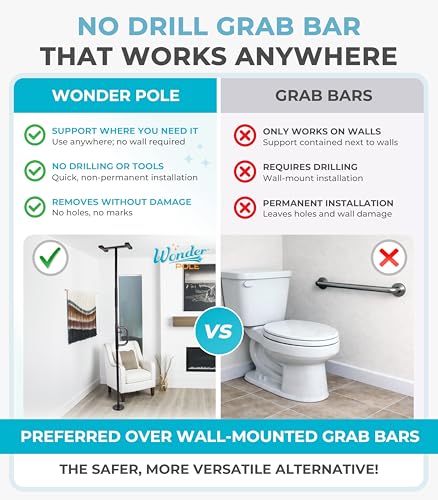 Stander Wonder Pole, Security-Pole and Curve Grab Bar, Tension Mounted Floor to Ceiling Transfer-Pole for Seniors, Elderly Adults, Bathroom Safety Assist and Stability Rail, Black - color: Metallic Black