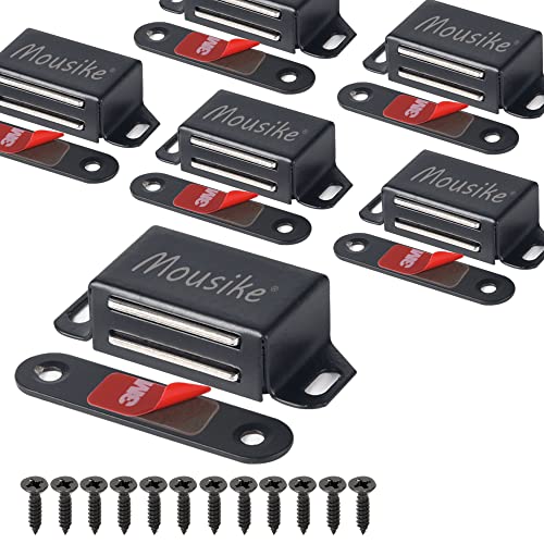 Mousike Cabinet Magnets 30lb Stainless Steel Magnetic Door Catch with Strong Magnetic for Kitchen Cupboard Wardrobe Closet Cabinet Door Drawer Latch - color: Black, size: 6 Pack