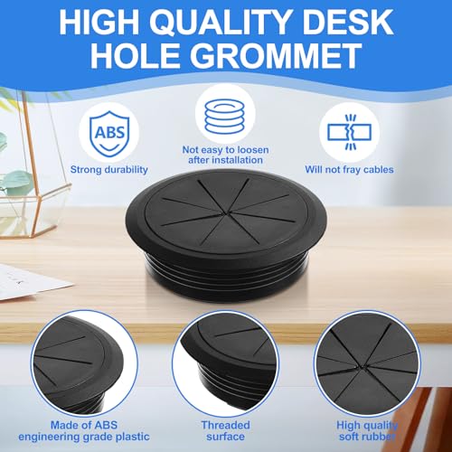 2 Pcs Desk Grommet 3.5" (90 mm) Detachable Flexible Desk Hole Cover for Cables Black ABS Plastic Grommet Hole Cover Cable Management for Office Home Table Through Countertop Wires Cables