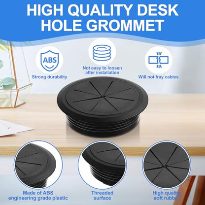 2 Pcs Desk Grommet 3.5" (90 mm) Detachable Flexible Desk Hole Cover for Cables Black ABS Plastic Grommet Hole Cover Cable Management for Office Home Table Through Countertop Wires Cables