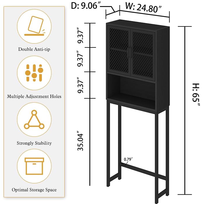 Launica Bathroom Organizer Over Toilet, Wood Metal Over The Toilet Storage, Industrial Bathrooms Space Saver Shelf Over Toilet, Freestanding Bathrooms Cabinet Above Toilet with Rack, Black Oak - color: Black Oak