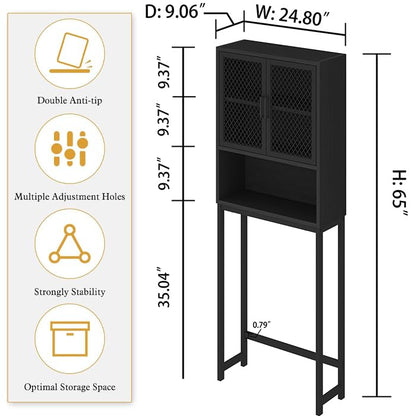 Launica Bathroom Organizer Over Toilet, Wood Metal Over The Toilet Storage, Industrial Bathrooms Space Saver Shelf Over Toilet, Freestanding Bathrooms Cabinet Above Toilet with Rack, Black Oak - color: Black Oak