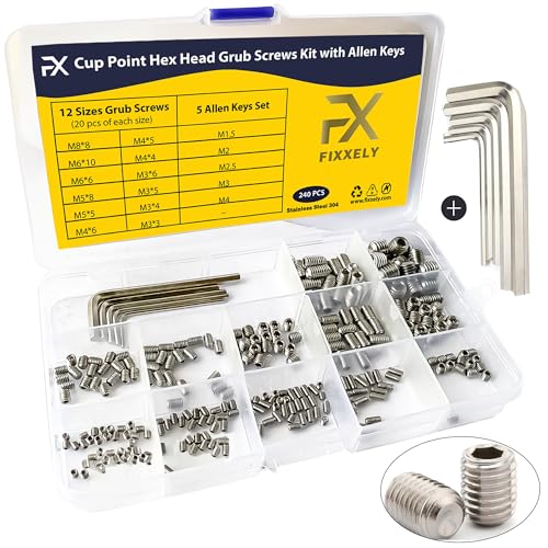 Set Screws Assortment Kit (M3, M4, M5, M6, M8) with Allen Keys – Durable 240 Pcs Metric Cup Point 304 Stainless Steel for Bathroom Fixtures, Door Knobs, Faucets, Plumbing, and More