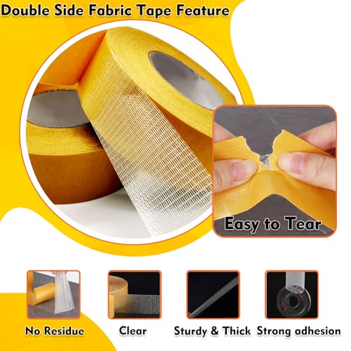 Qoqooice Double Sided Fabric Tape Heavy Duty Mounting Tape 1.58" x 33FT Resistente Clear Super Stick Tape with Fiberglass Mesh High Tack Strong Adhesive for Clothes Carpet Arts - size: 1.58 Inch x 33Ft