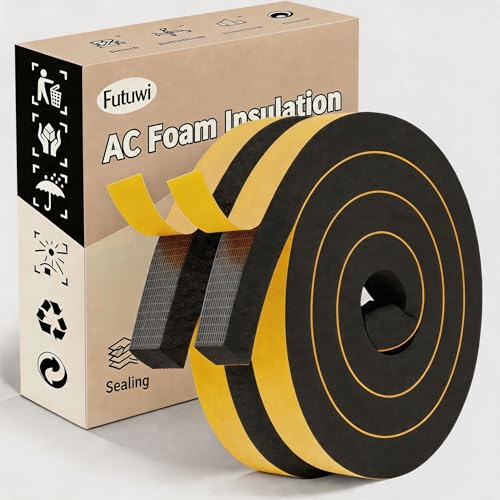 Air Conditioner Foam-2 Rolls, 1 Inch Wide X 1 Inch Thick Total 13 Feet Long, Foam Strips with Adhesive for Door Insulation(6.5ft x 2 Rolls) - color: Yellow, size: 1" (W) x 1" (T) x 13' (L)