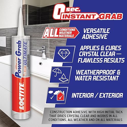 Loctite Power Grab Ultimate Crystal Clear Construction Adhesive, 9 fl oz Cartridge, 6 Pack - Versatile Construction Glue for Glass, Wood, Metal & More - size: 6 Pack