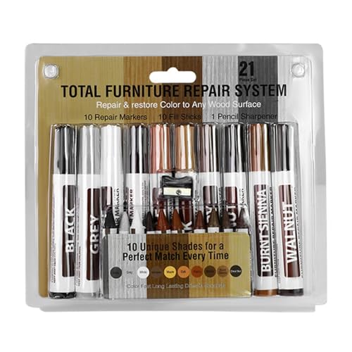 1 Set Wooden Furniture Scratch Repair Kit, Wood Filler with Touch-Up Marker Pen Crayon Sharpener 6/8/10 Colors Wood Floor Table Stain Removal Scratch Repair Cover-Up Paint Pen 10 pcs - color: 10 pcs