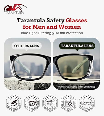 Tarantula Z87.1 Safety Glasses for Men and Women, Soft TPR Temples, Anti-Fog Clear Lenses, Blue Light Blocking, Removable Side Shields, Lightweight Protective Eyewear