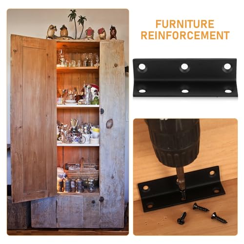 L Brackets, 10pcs Corner Braces Heavy Duty, Black L Shaped Shelf Brackets, Right Angle Corner Brackets, Allot Steel Metal Braces Brackets for Wood Furniture Cabinet Shelf - 3.15x0.78x0.78 - size: 80x20x20mm