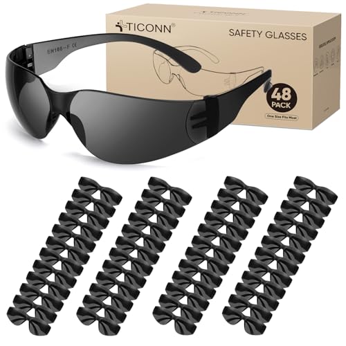 TICONN Clear Safety Glasses for Men and Women, Safety Goggles with Scratch Impact Resistant Meets ANSI Z87.1 Standard - style: 48 Pairs Charcoal