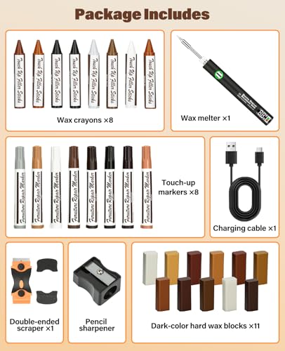 Wood Furniture Repair Kit - Includes Wax Melting Tool with Display, Hard Wax Filler, Marker Pen - Furniture and Countertop Repair Set, Hole for Floor, Table, Door, Cabinet