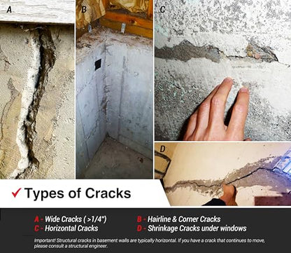 RadonSeal Epoxy Concrete Crack Repair Kit (20 ft) – Low-Viscosity Epoxy Injection for Basement & Foundation Walls – Structural Crack Repair System