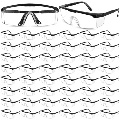 Treela 50 Pcs Safety Goggles Bulk Anti-Fog Glasses with Adjustable Temples and Wraparound Lenses Scratch Resistant Safety - color: Clear