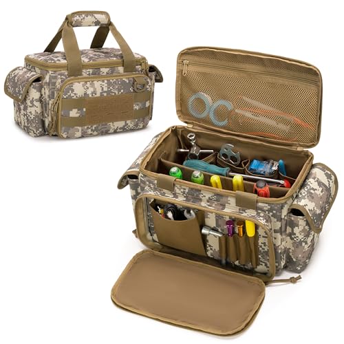 Rexmica Small Tool Bag with Anti-friction and Thick Padded Bottom, Tool Storage Organizer for Men, Tactical Range Bag, Multi-functional Work Bag for Repairman, Electrician, Carpenters (Camo) - color: Camo