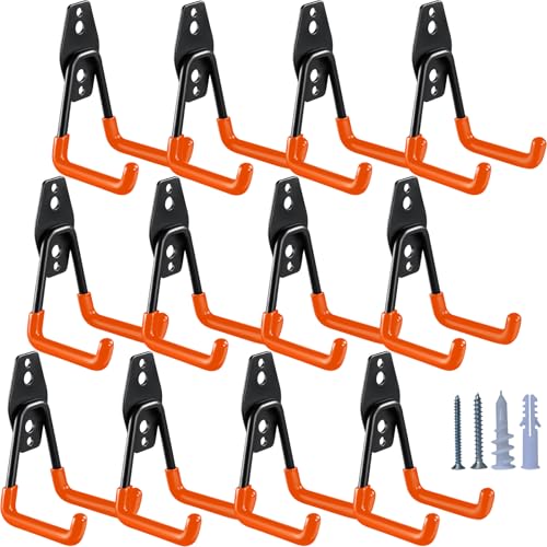 HUPBIPY Heavy Duty Garage Hooks 12 Pack, 2.8 inch Small U Shaped Hanger, Wall Mounted Storage System, Power and Garden Tool Organizer, for Hanging Ladders, Hose, Bulk Items and More - color: 12Pcs Orange