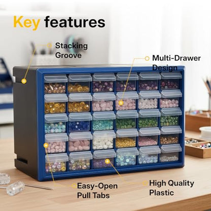 NORTHSKY 30-Drawer Plastic Storage Drawers, Small Parts Organizer, Stackable Teacher Toolbox for Hardware, Screws, Nuts & Bolts, Stickers, Beads, Building Bricks, Garage Storage，14.17 × 7.09 × 9.45 - size: 30 Drawer