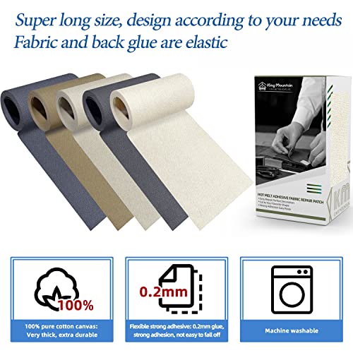 KING MOUNTAIN Canvas Iron on Patch,3"×60",Waterproof 100% Cotton Fabric Repair Patch,Used for Various Sofa,Tent,Clothes,Seats,Suitcases (Beige White) - color: Beige White, size: Canvas-3"x60"