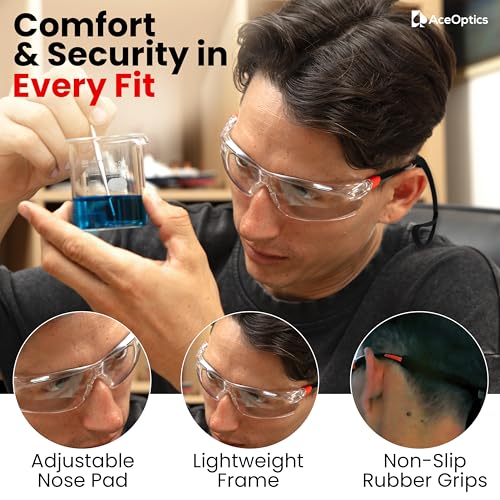 Safety Glasses – ANSI Z87 Certified, 5X Anti-Fog ClearShield™ Lenses with Premium Hard Case & Accessory Bundle - color: Red & Black / Clear