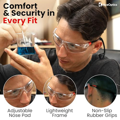 Safety Glasses – ANSI Z87 Certified, 5X Anti-Fog ClearShield™ Lenses with Premium Hard Case & Accessory Bundle - color: Red & Black / Clear