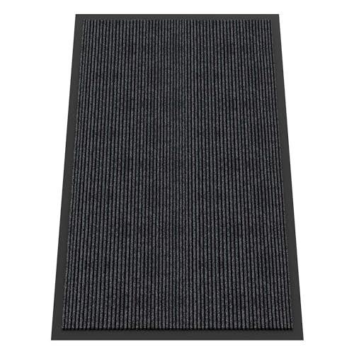 Indoor Outdoor Door Mat, 5’ x 3' Doormat for Entryway, Rubber Backing Non Slip Front Door Mat Outside Entrance, Super Absorbent Commercial Floor Mat for Home Office, Grey - color: Dark Grey Striped, size: 3' X 5' (Rectangular)