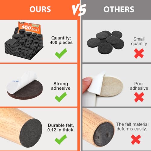 Felt Furniture Pads 400 Pieces, Furniture Pads for Hardwood Floors, Floor Protectors for Furniture Legs, Felt Pads for Furniture, Many Large Sizes Black - size: 400pcs Black