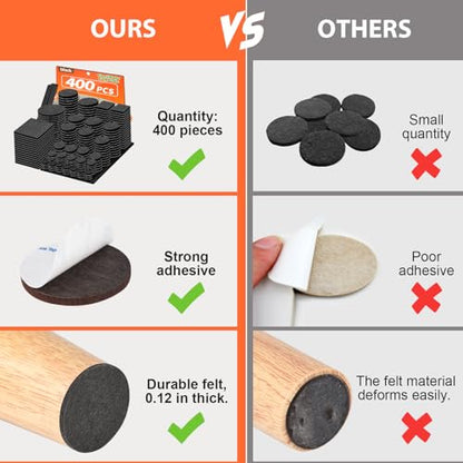 Felt Furniture Pads 400 Pieces, Furniture Pads for Hardwood Floors, Floor Protectors for Furniture Legs, Felt Pads for Furniture, Many Large Sizes Black - size: 400pcs Black