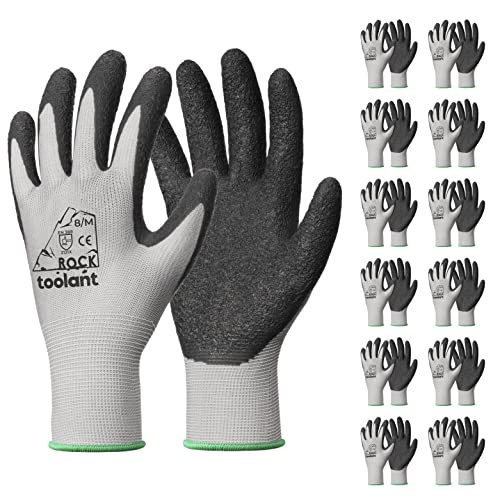 toolant Crinkle Latex Work Gloves Bulk, Rubber Coated Safety Work Gloves for Men and Women, 12 Pairs for Construction, Gardening, Warehouse (Gray, Medium) - color: Gray, size: Medium