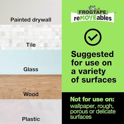FrogTape reMOVEables Medium Picture Hanging Strips- 12 Pairs - 12lbs per 4 Pairs - Damage-Free Removeable Adhesive Wall Strips Picture Hangers for Mounting Frames, Canvas, Home Décor White (24 Pieces) - size: 12 Pairs, style: Medium