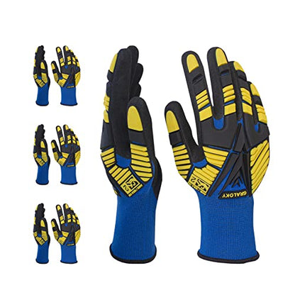 3 Pairs Work Gloves, Impact Resistant Gloves with Rubber for Men Women, Nitrile Palm Touch Screen Cut Resistant Glove, Durable Mechanic Heavy Duty Impact Gloves for Construction Gardening DIY - size: Large