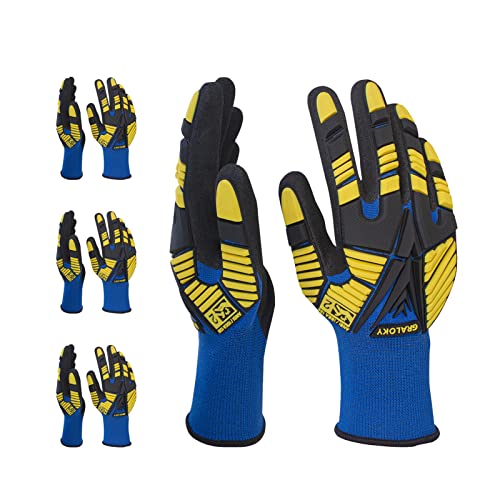 3 Pairs Work Gloves, Impact Resistant Gloves with Rubber for Men Women, Nitrile Palm Touch Screen Cut Resistant Glove, Durable Mechanic Heavy Duty Impact Gloves for Construction Gardening DIY - size: Large