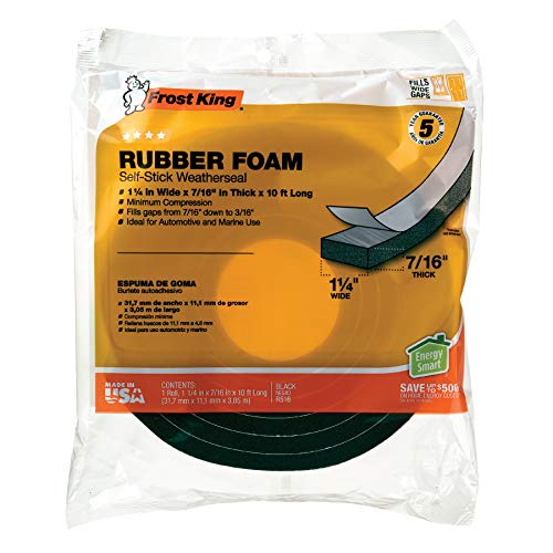 Frost King R516H 1-1/4-Inch by 7/16-Inch by 10-Foot Thick Sponge Rubber Foam Tape, Black - size: 1-1/4"w, 7/16"t, style: 1-1/4"W, 7/16"T
