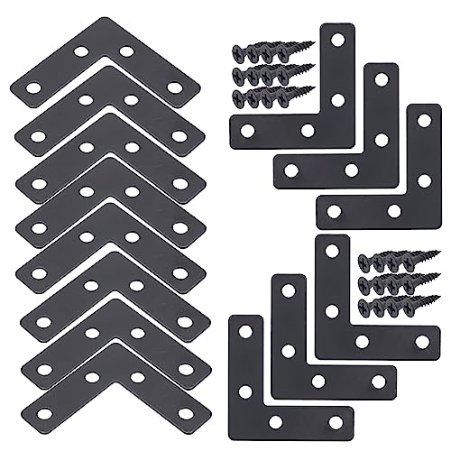 20pcs 2 x 2 Inch Black L Flat Shape Braces Corner Bracket, 50x50 mm Decorative Corner Brackets Mending Plate, Cold Rolled Steel 90 Dgree Angle Bracket for Wood Furniture Fixing - size: Black 50x50 mm