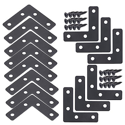 20pcs 2 x 2 Inch Black L Flat Shape Braces Corner Bracket, 50x50 mm Decorative Corner Brackets Mending Plate, Cold Rolled Steel 90 Dgree Angle Bracket for Wood Furniture Fixing - size: Black 50x50 mm