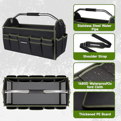 22In Electrician Tool Bag, Foldable Bags For Men Heavy Duty, Open Top Tool Tote, 30 Pockets Can Hold Many fittings, Organizer Stainless Steel Handle and Removable Shoulder Strap - size: 22in