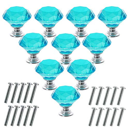 Akstore 10 Pcs Crystal Glass Cabinet Knobs 30mm Diamond Shape Drawer Kitchen Cabinets Dresser Cupboard Wardrobe Pulls Handles (Sky Blue) - color: Light Blue