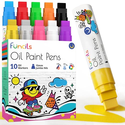 15mm Jumbo Oil Based Paint Markers (10 Pack) - Oil Paint Pens for Metal, Fabric, Glass, Rocks, Automotive Car Tire, Furniture Touch Up Wood & Plastic Surfaces - Waterproof & Permanent Markers - color: 10 - Multicolor, size: Oil Based Ink