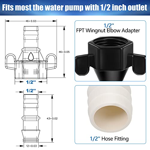 Dreyoo 1/2 Inch x 14 NPT Barb Elbow and Straight Swivel Adapter RV Water Pump Fittings with Thread Seal Tape, Female Threaded Pex for Strainer (Straight) (Dreyoo-Fittings-2354)