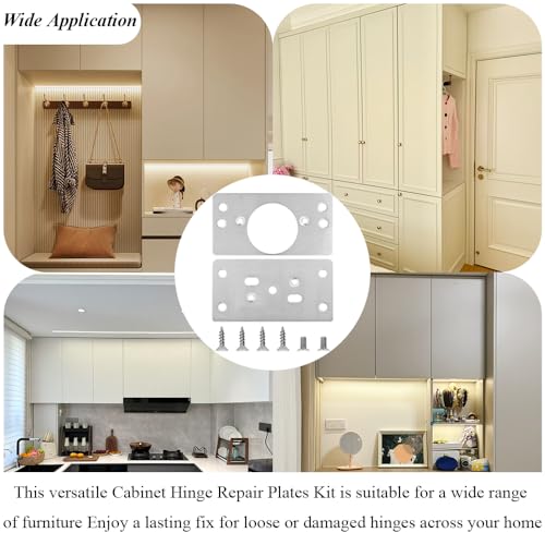 4 Pack Cabinet Door Hinge Repair Plates Cabinet Hinge Repair Replacement Brackets Board Hinges Repairs Fixing Plates with Screw Thicken Durable Stainless Steel for Kitchen Cupboard Locker Furniture - size: 3.54x1.85 inch-4P