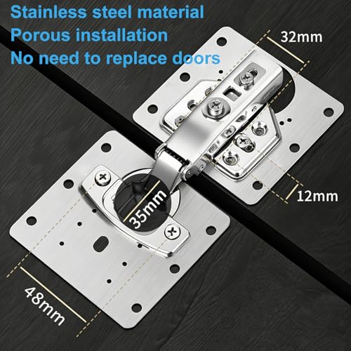 2Pack 180 Degree Cabinet Hinges for Older Cabinets,Stainless Steel Repair Plate,Concealed Hinge,Lazy Susan Cabinet Door Hinge Frameless﻿(Full Overlay)