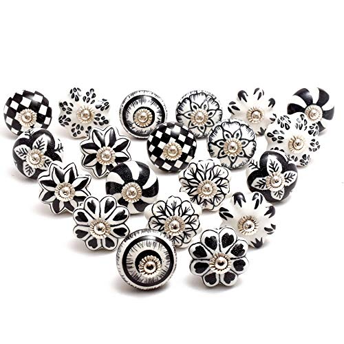 Eleet Assorted Ceramic Cabinet Knobs - Vintage Cabinet Cupboard Door & Drawer Pulls Chrome Hardware (Ceramic Knobs Set of 20, Black & White) - color: Black & White, style: Ceramic Knobs Set of 20