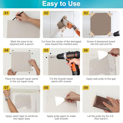 Drywall Repair Kit with 12"x12" Dry Wall Repair Panel, 33-in-One Drywall Patch Kit Wall Patch Repair Kit with Spackle, Mesh Tape, Putty Knives & Sanding Block for Wall Surface Ceiling Large Hole Fill - style: 1 Bottle Wall Repair Agent