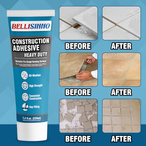 Construction Adhesive Heavy Duty, Cement Glue for Concrete, Floor, Wall, Stone, Wood and More, 14.8 Ounce Tile Squeeze Tube, Suitable for Rough Bonding Surface (220ml*2) - style: 220ml*2