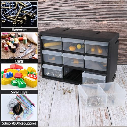 Morcte 9-Drawer Plastic Parts Storage Hardware and Craft Cabinet, Small Parts Organizer with Drawers, Black
