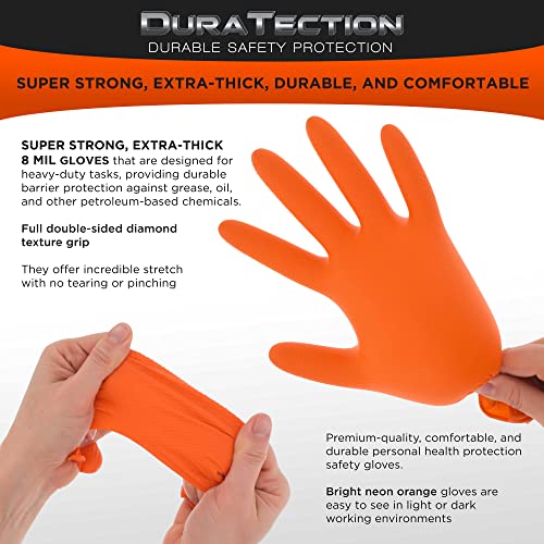 Dura-Gold Duratection 8 Mil Orange Super Duty Diamond Textured Nitrile Disposable Gloves - size: XX-Large