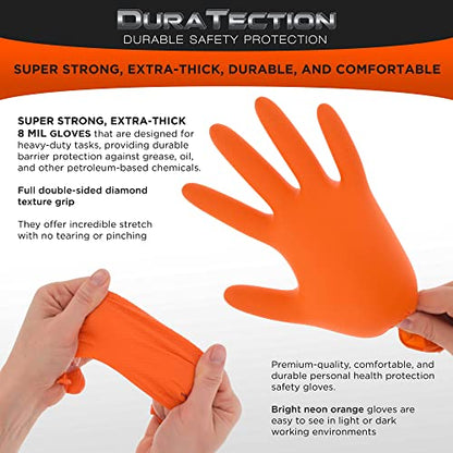 Dura-Gold Duratection 8 Mil Orange Super Duty Diamond Textured Nitrile Disposable Gloves - size: XX-Large