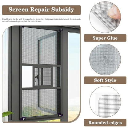 16 Sheets Window Screen Patches Repair Kit Black 4 Sizes Window Screen Repair Kit for Mesh Screen Door High-Strength Adhesive Fiberglass Quick Screen Repair Tape