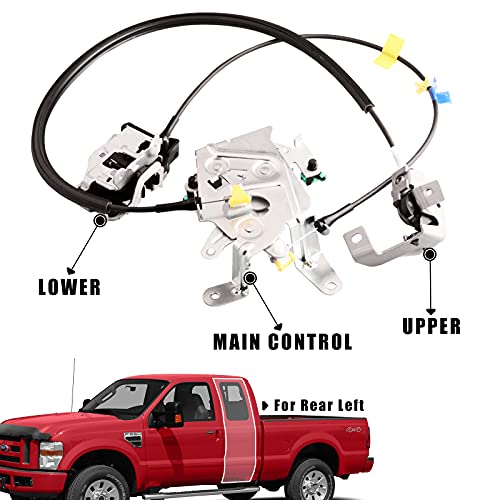 Rear Left Door lock latch w/Cable assembly compatible for Ford F250 F350 Super Duty Extended Cab 1999-2007 Driver rear door upper&lower latch repalcement 6C3Z28264A01AA - size: F250 99-07 Rear Left