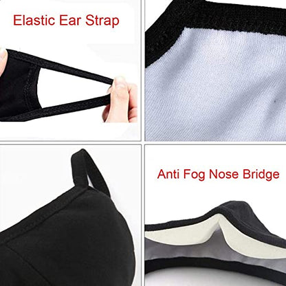 comfso 5 Pack Soft Cloth Black Face Masks with Nose Bridge Wire Breathable Dust proof Cotton for Adult Women Men Reusable Washable