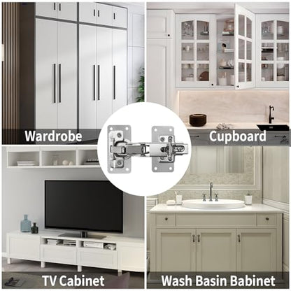 TamBee Cabinet Hinge Repair Plate Kit, Stainless Steel Fixing Plates for Cupboard Door Replacement Rust Resistant Easy to Install, 12 Pcs - style: Fix Plates