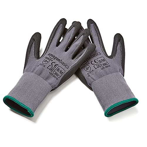 Amazon Basics Micro-Foam Nitrile Coated Safety Work Gloves, Nylon Liner Fiber, Touch Screen Compatible, Grey, Size 8, Medium, 6-Pack - size: Medium (Pack of 6)